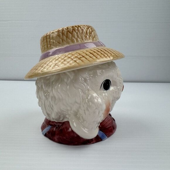 Vintage Dalton Bunny Cookie Jar Ceramic Rabbit in Hat Bow Farmhouse Easter Decor - Picture 5 of 13